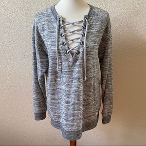 oversized grey PINK lace-up sweatshirt